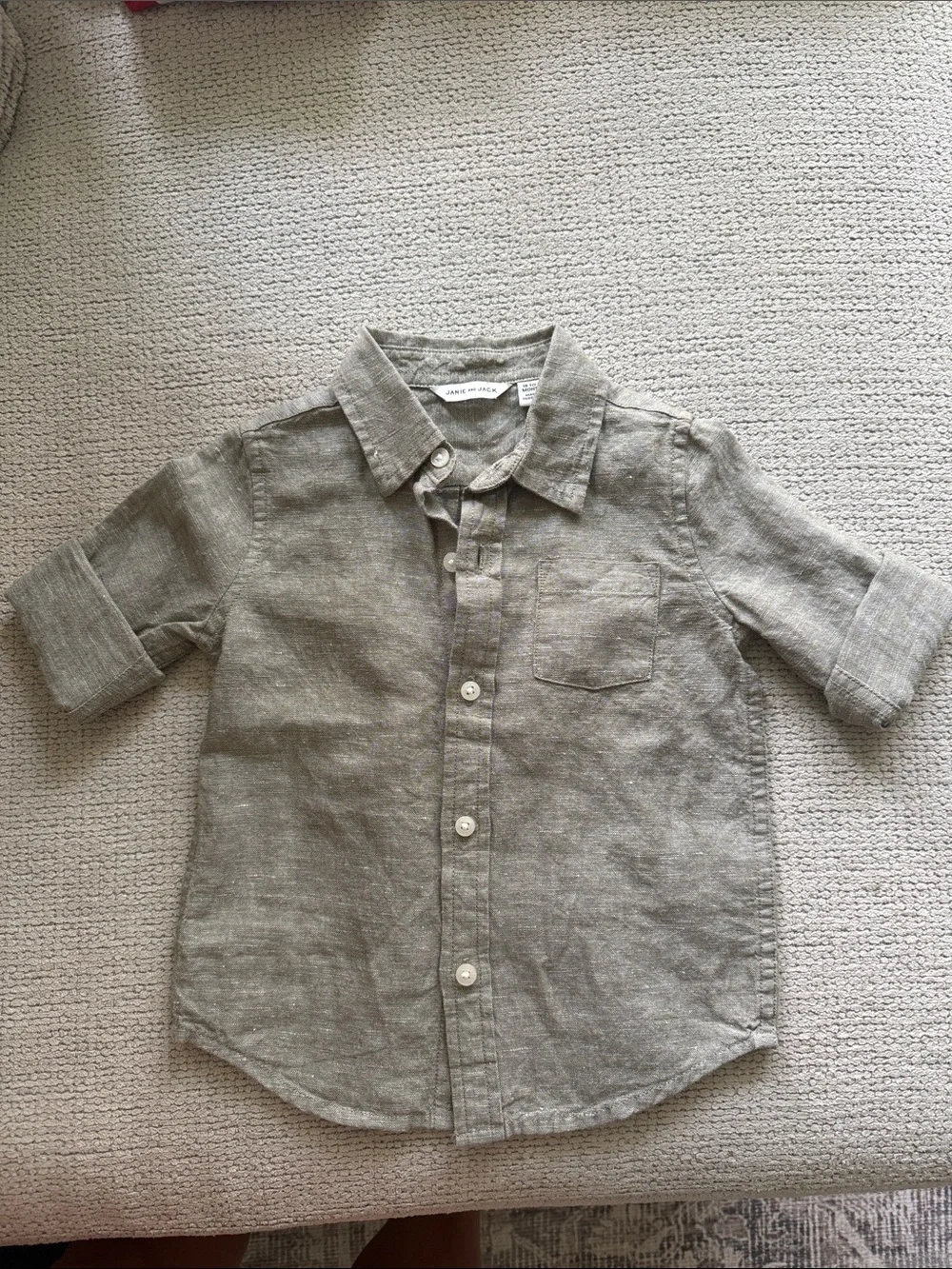 Toddler Button-Down Linen Shirt in Soft Green